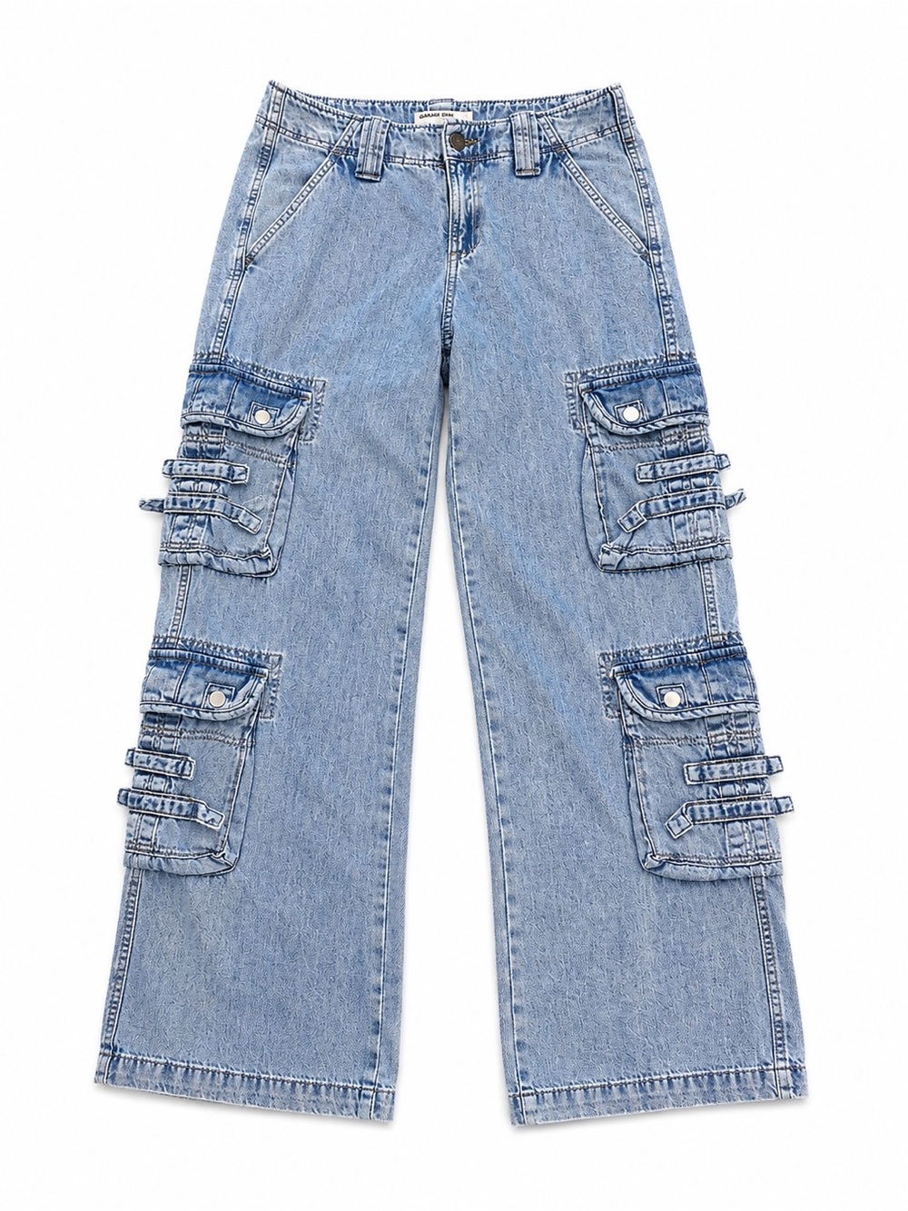 Garage Denim Y2K Cargo Jeans Light Wash Wide Leg Utility Pocket Pants Size 31